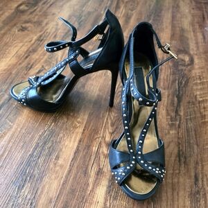 BCCGMaxazria Black Studded Women's Srtappy Sandal High Heels Size 6